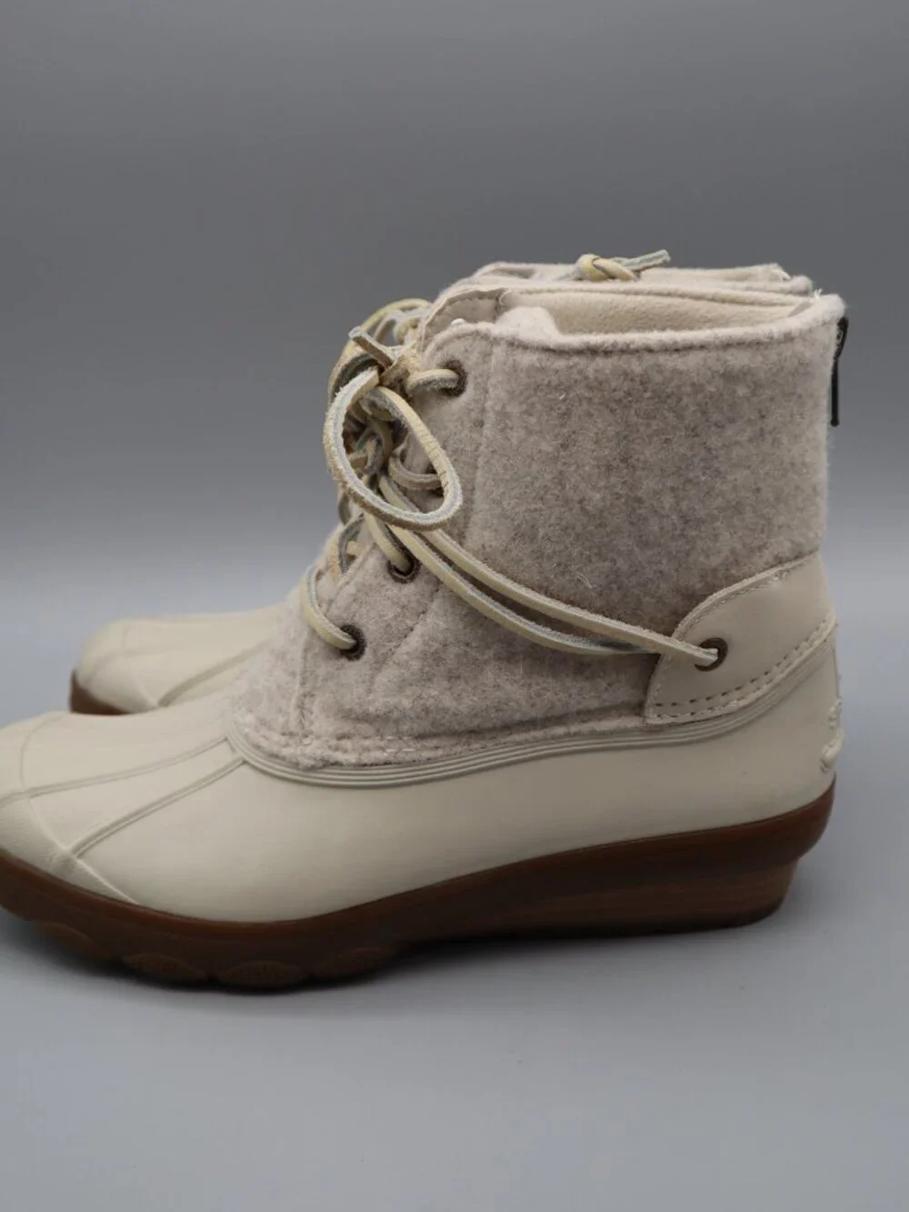 Sperry Saltwater Wool Duck Boots Women's Sz 8M Cream Oat Coastal Preppy